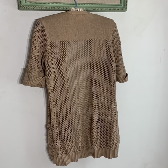 Jaclyn Smith Open Knit Khaki Cargo Cardigan small tan women’s top - Picture 6 of 7